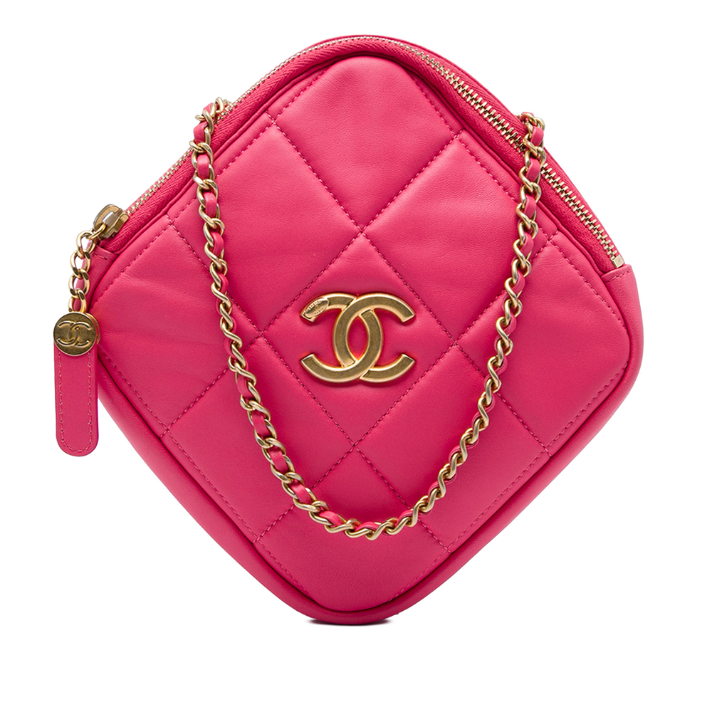 Pre-Loved Chanel CC Quilted Lambskin Diamond Clutch with Chain